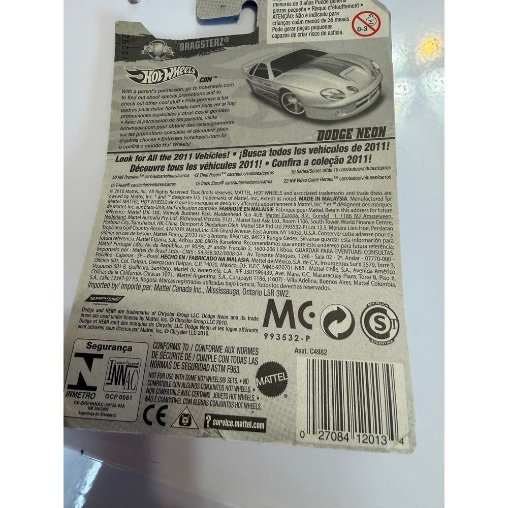 2011 Hot Wheels Dodge Neon White Dragsterz HW Drag Racers #125/244 1:64 New - Picture 2 of 4